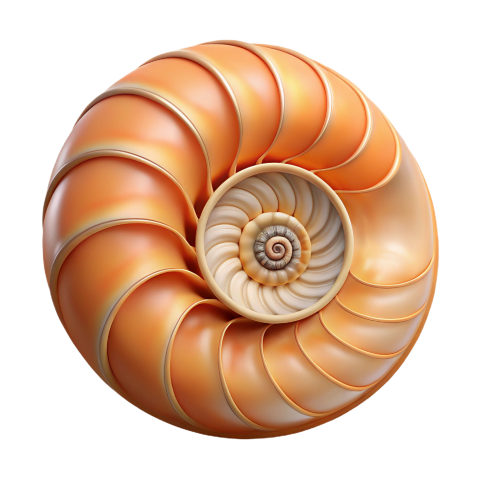 alluring timeless Ultra-detailed, isolated cutout of a single, perfect spiral nautilus shell with its chambers visible with Transparent Background png