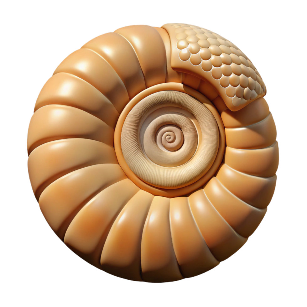 alluring gothic Isolated cutout of a concept art style hyper-specific fossilized ammonite, spiral shell, detailed texture, with Transparent Background authentic png