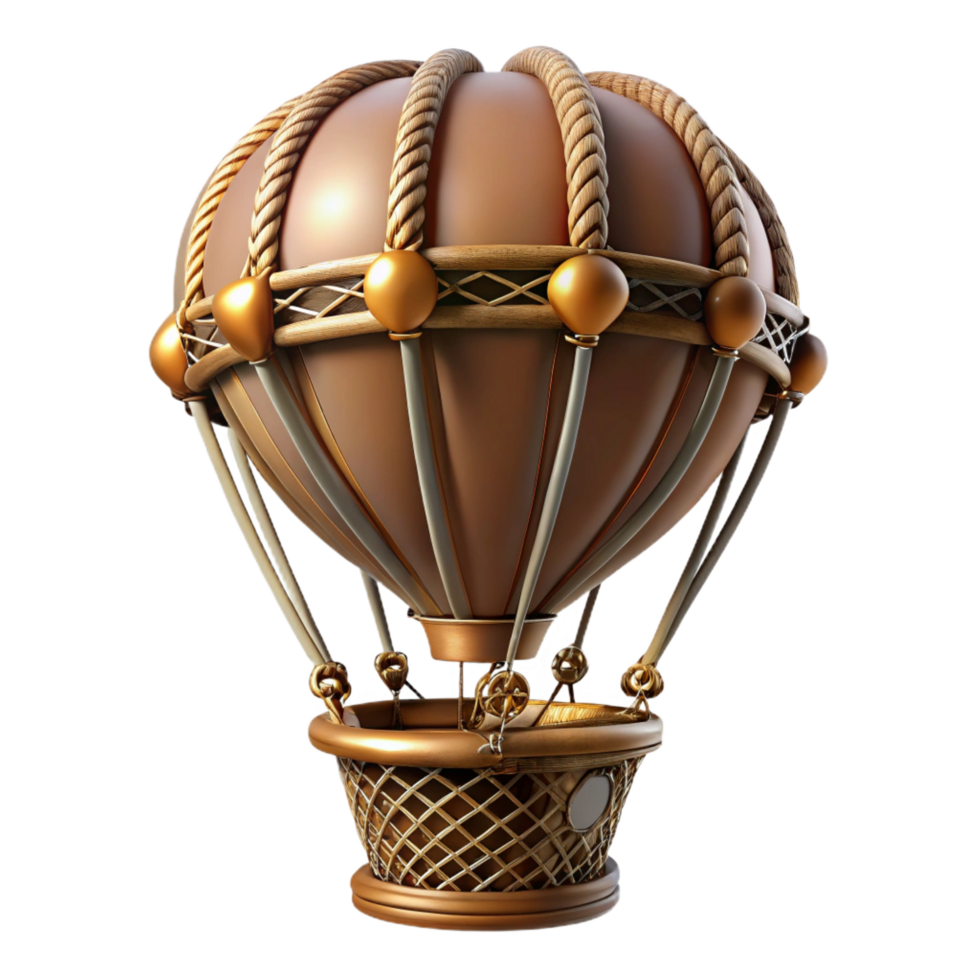 acclaimed bohemian Steampunk hot air balloon basket with intricate wickerwork and ropes with Transparent Background refined png