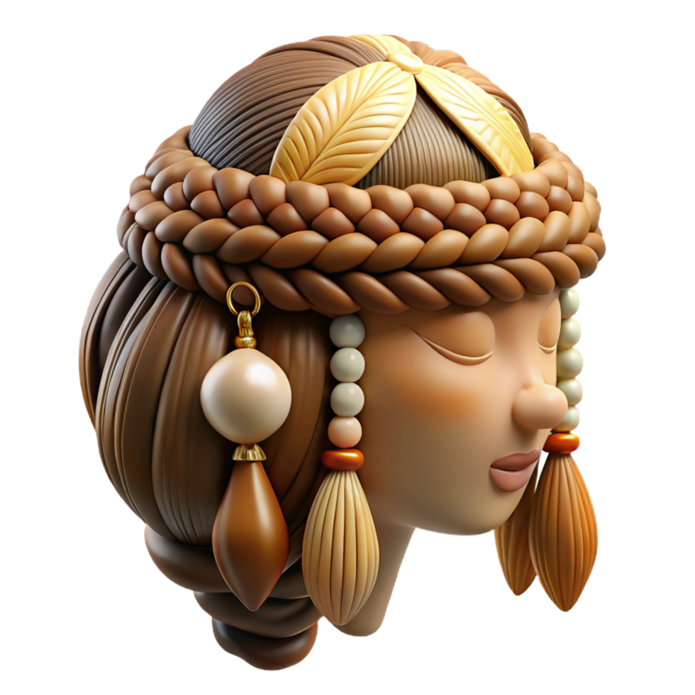 acclaimed rustic Ultra-detailed, photorealistic, isolated cutout of a tribal woman's woven hair ornament decorated with beads and shells with Transparent Background precision png