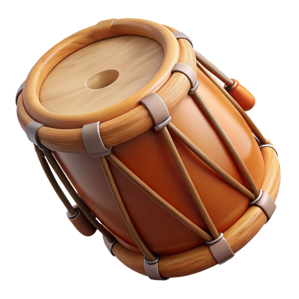 acclaimed surreal Photorealistic ultra-detailed isolated cutout of a tribal drum made of stretched animal hide and a wooden frame with Transparent Background elite png