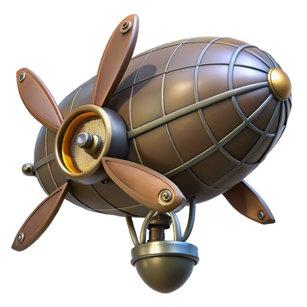 spectacular dreamy surreal Steampunk dirigible propeller with large blades and a central hub with Transparent Background museum quality png