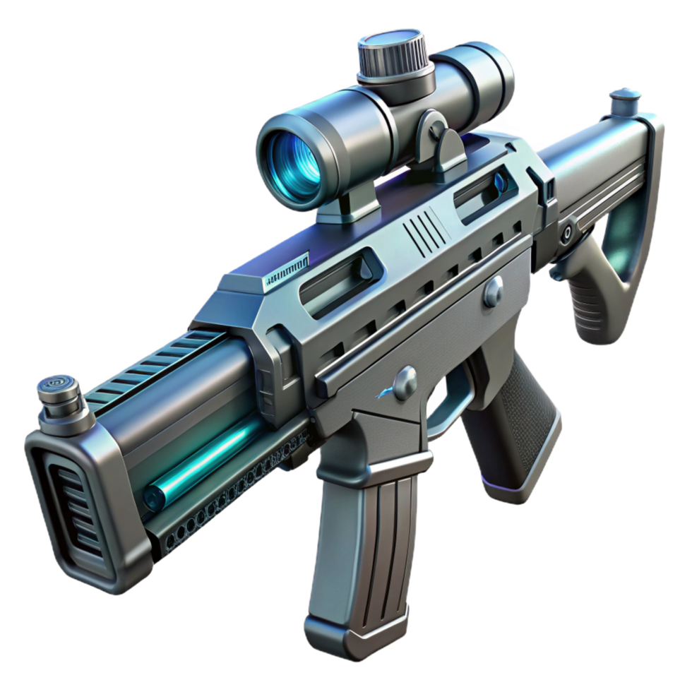 impressive elegant Futuristic assault rifle, sleek design, digital scope with Transparent Background premium png