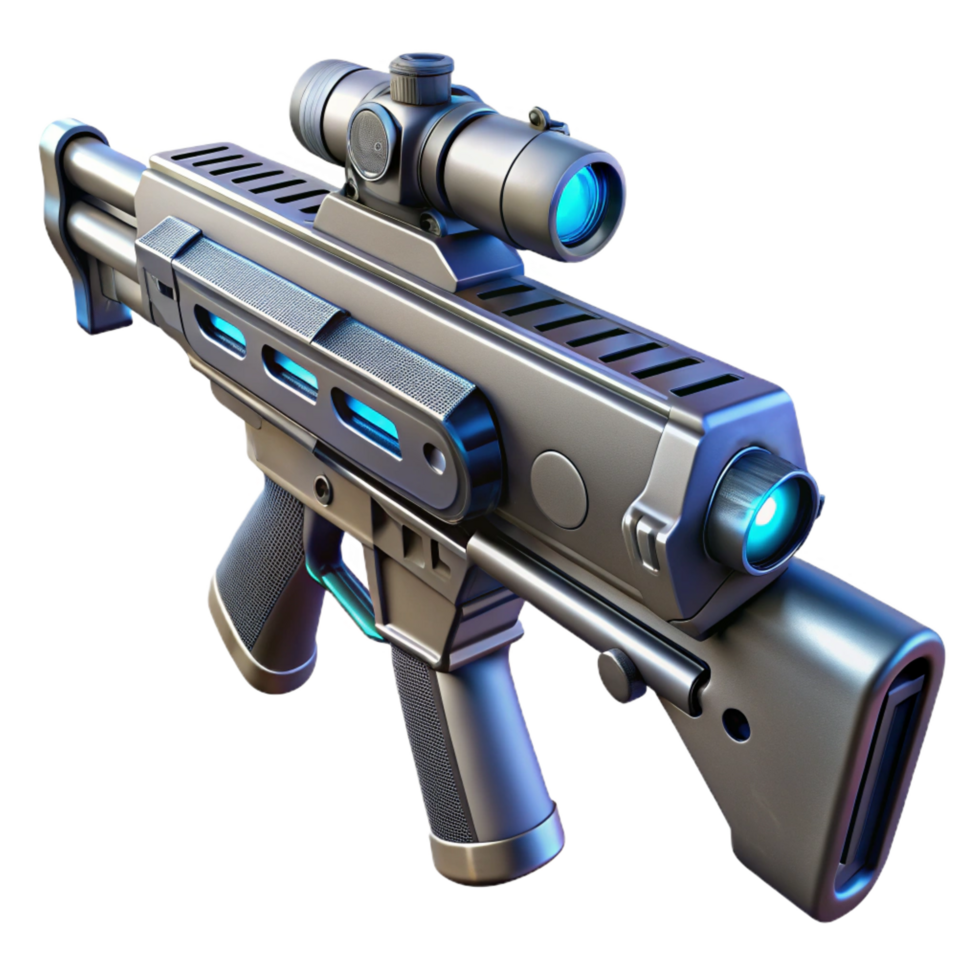 coveted creative Futuristic assault rifle, sleek design, digital scope with Transparent Background refined png