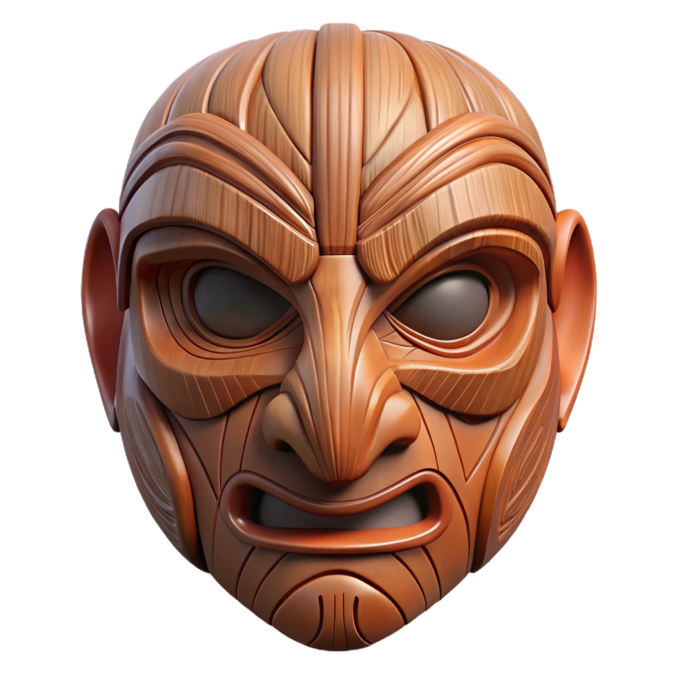 standout nordic Ultra-detailed, professional render of a single, intricately carved wooden mask Isolated cutout with Transparent Background artisan png