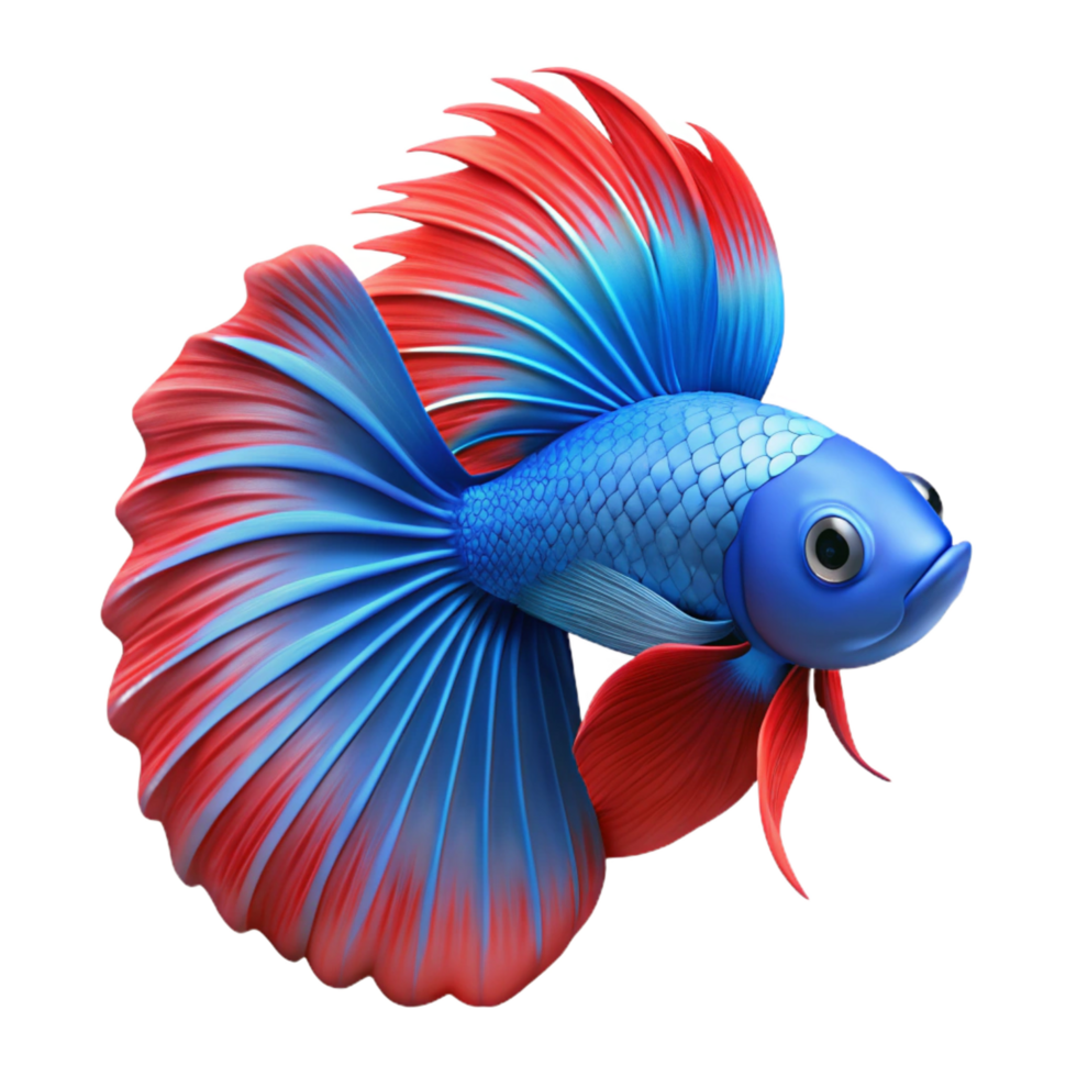 picturesque impressionist Betta fish, Siamese fighting fish, vibrant blue and red, flared fins with Transparent Background detailed png