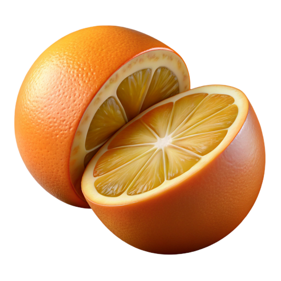 energetic magnificent Ripe orange sliced in half with Transparent Background luxury png