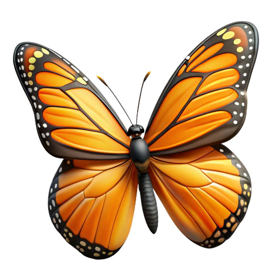 dramatic enchanting Concept art style, hyper-specific, isolated cutout of a single, monarch butterfly, wings fully spread, displaying intricate patterns with Transparent Background premium png