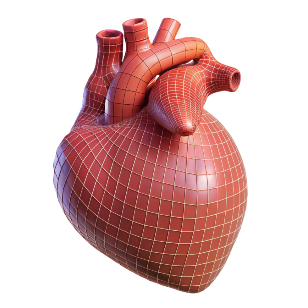 mesmerizing calm organic A human heart, anatomical, wireframe style with Transparent Background 8K png