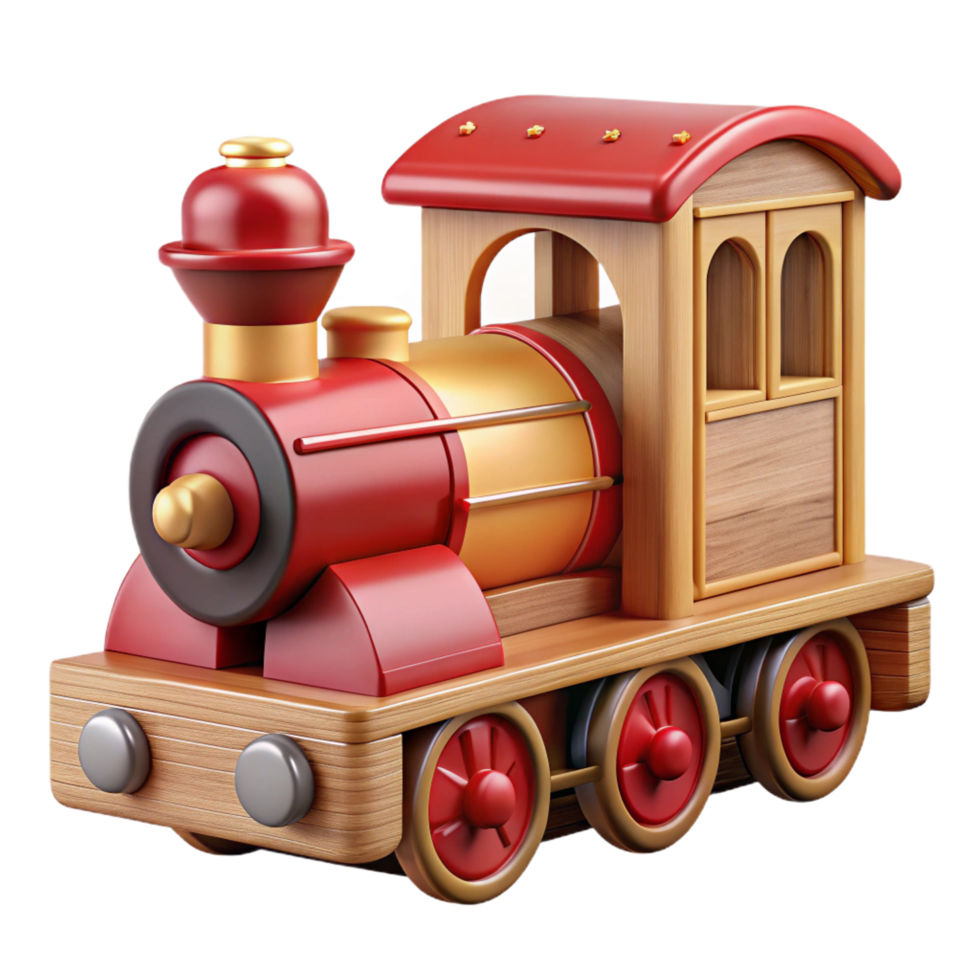 standout rustic Ultra-detailed, isolated cutout of a vintage wooden toy train, photorealistic, professional render with Transparent Background elite png