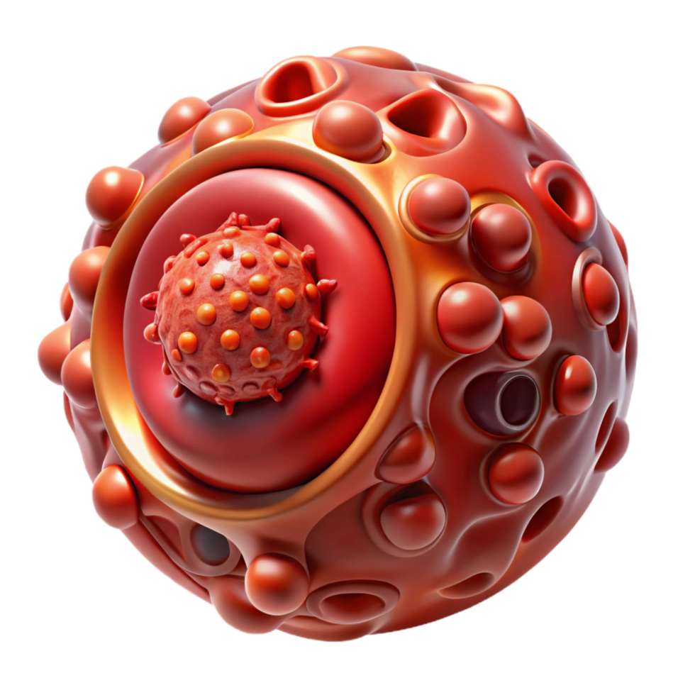 striking bohemian Hyper-specific photorealistic biomechanical blood cell, intricate internal structure, glowing nucleus, metallic membrane, isolated cutout with Transparent Background gallery standard png