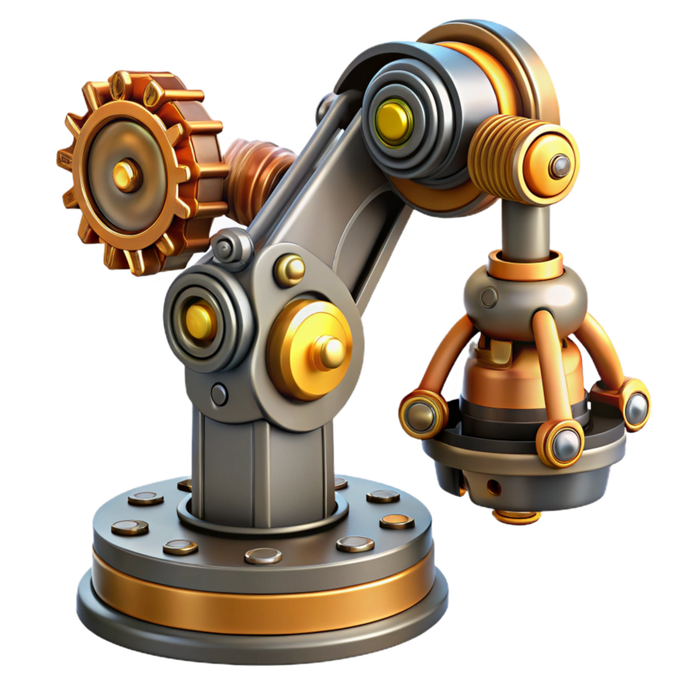 magnificent victorian Steampunk robotic arm with intricate gears and pistons with Transparent Background 8K png