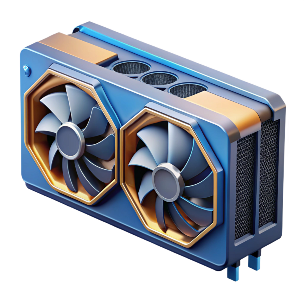 coveted minimalist Ultra-detailed professional render of a single modern graphics card with multiple cooling fans, isolated cutout with Transparent Background 8K png