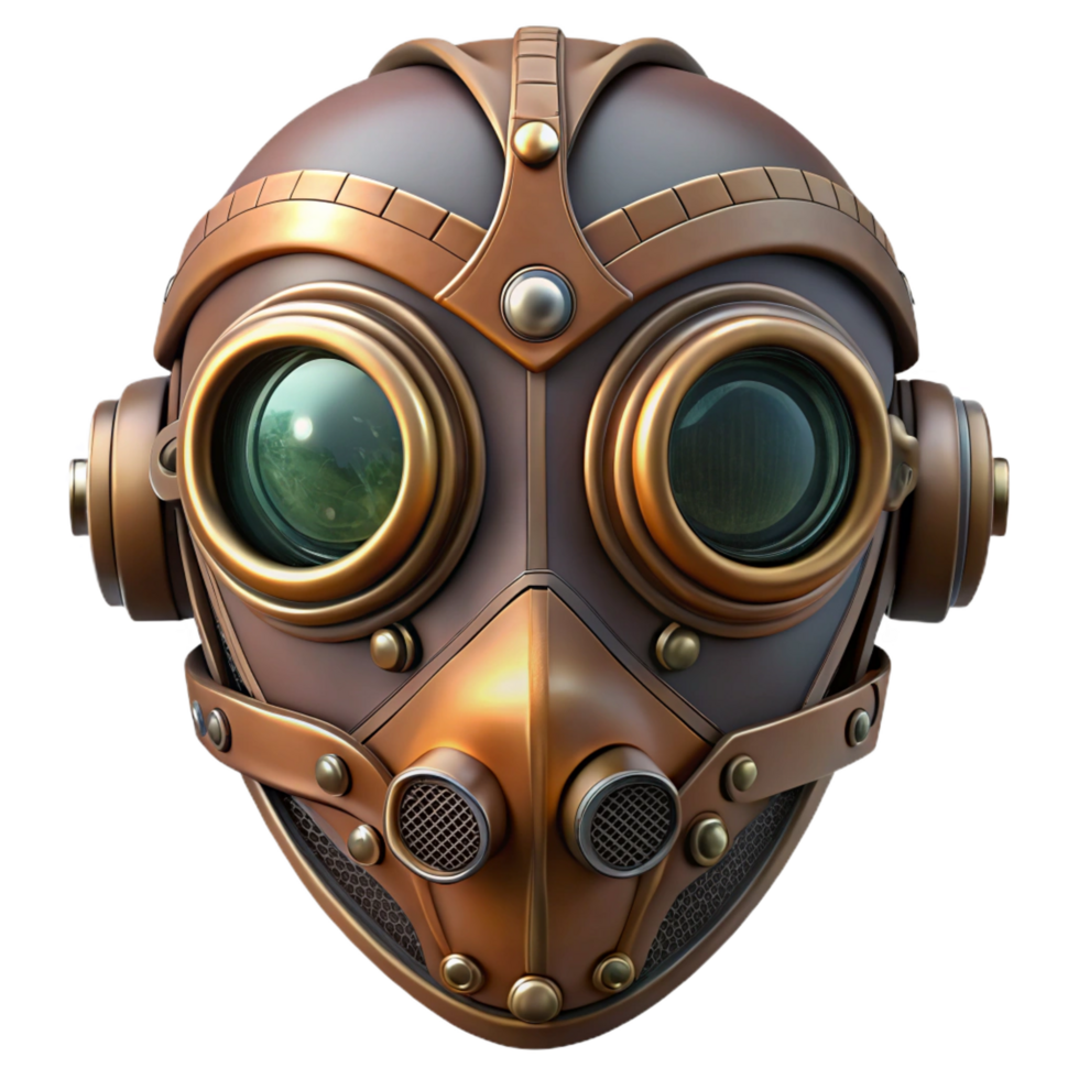 dazzling intense baroque Concept art style, hyper-specific professional render of a steampunk mask with intricate filigree and tinted lenses Isolated cutout with Transparent Background genuine png