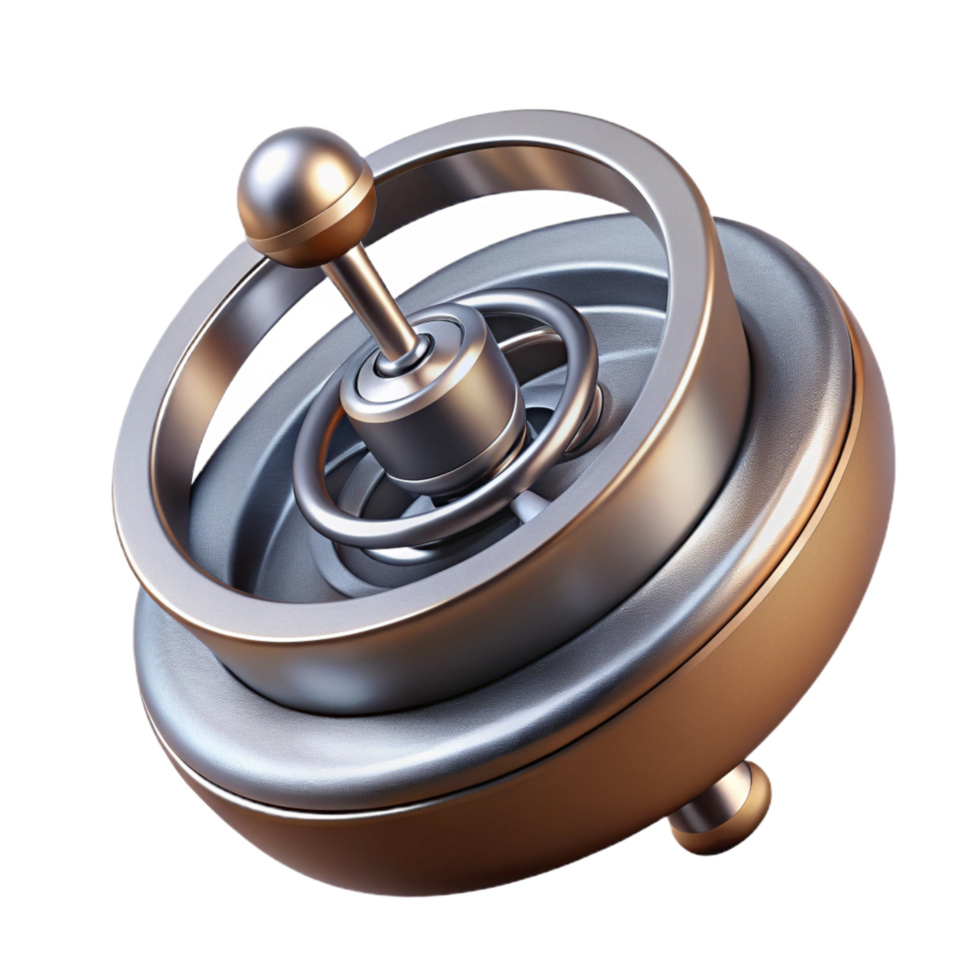 harmonious glorious Hyper-specific, professional render of an isolated, spinning, metallic gyroscope with intricate engravings Isolated cutout with Transparent Background original png