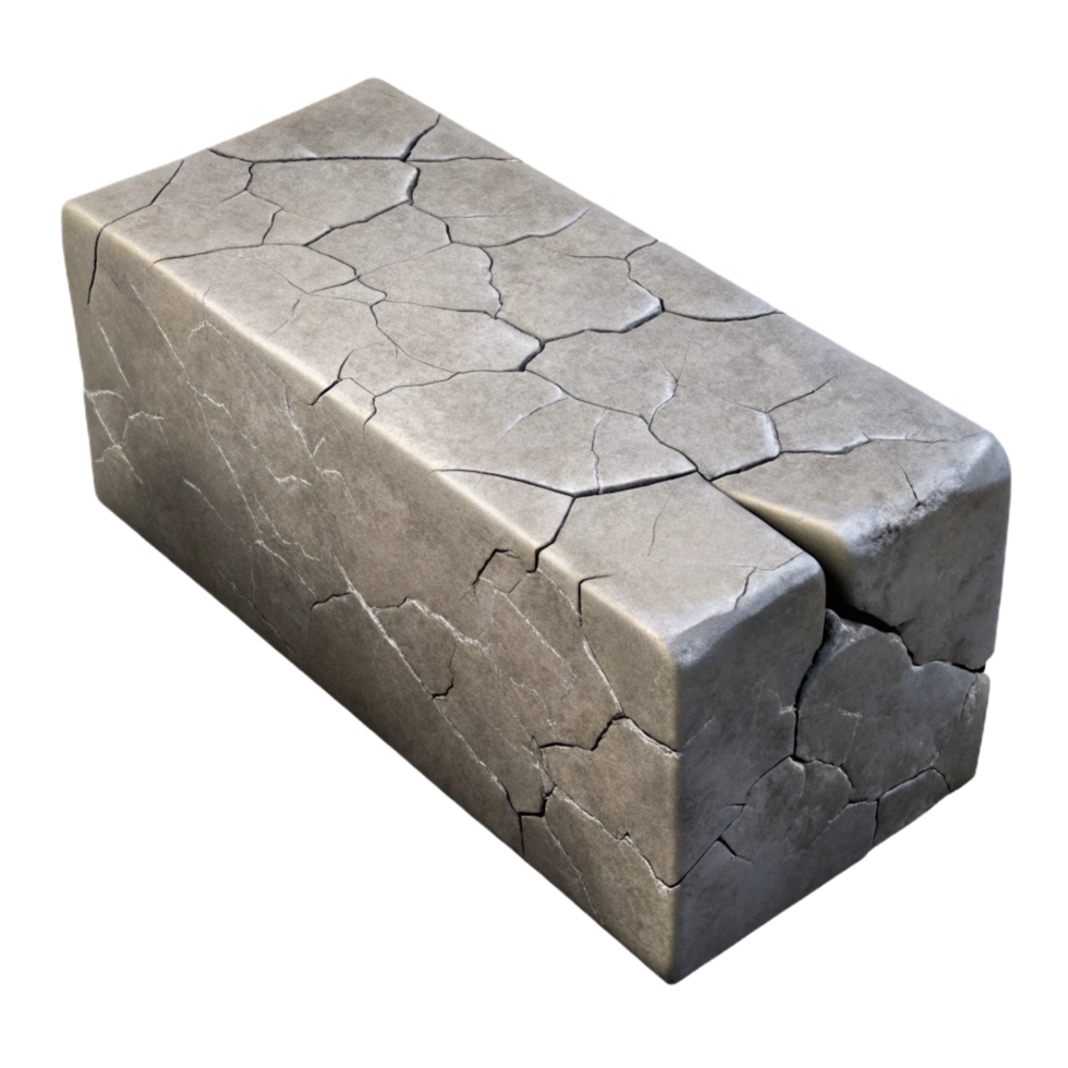 stunning nostalgic artistic Ultra-detailed, photorealistic, isolated cutout of a single, cracked, concrete brick Hyper-specific texture and color with Transparent Background professional png