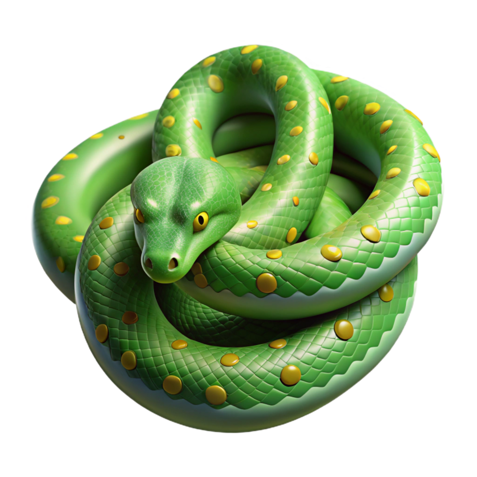 vibrant playful futuristic A coiled green tree python with scales with Transparent Background fine detail png