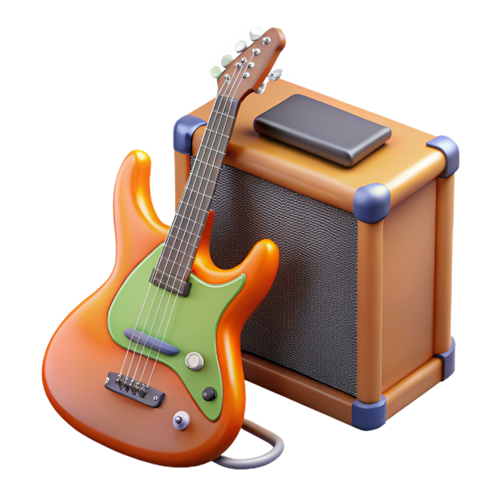 serene rare Electric guitar with amplifier with Transparent Background png