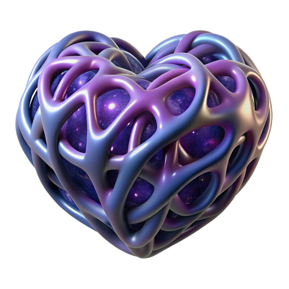 inspired creative Photorealistic, isolated cutout of a single, ultra-detailed, pulsating cosmic heart, interwoven with strands of dark matter with Transparent Background studio quality png