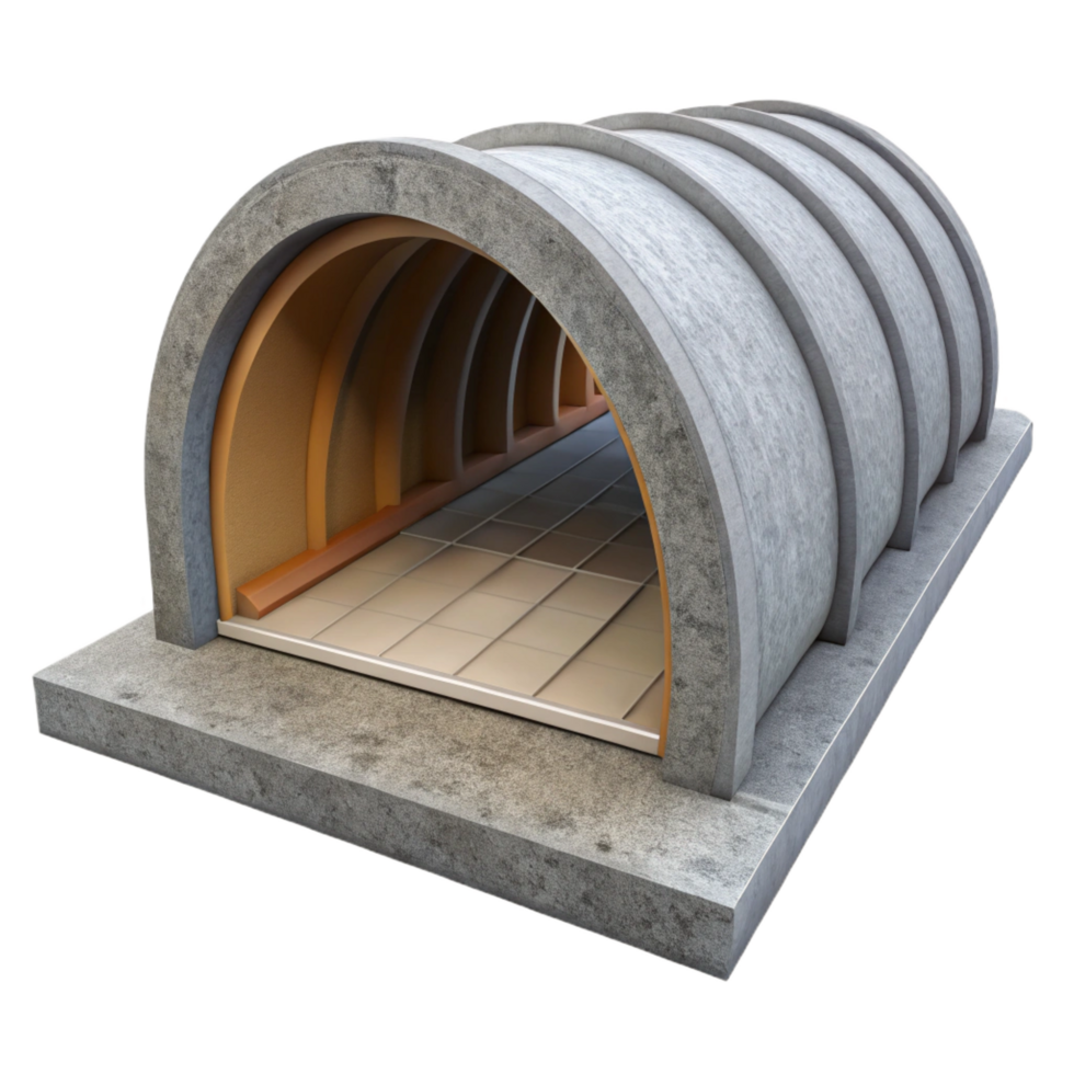 extraordinary intense gothic Tunnel concrete lining section with Transparent Background masterfully captured png