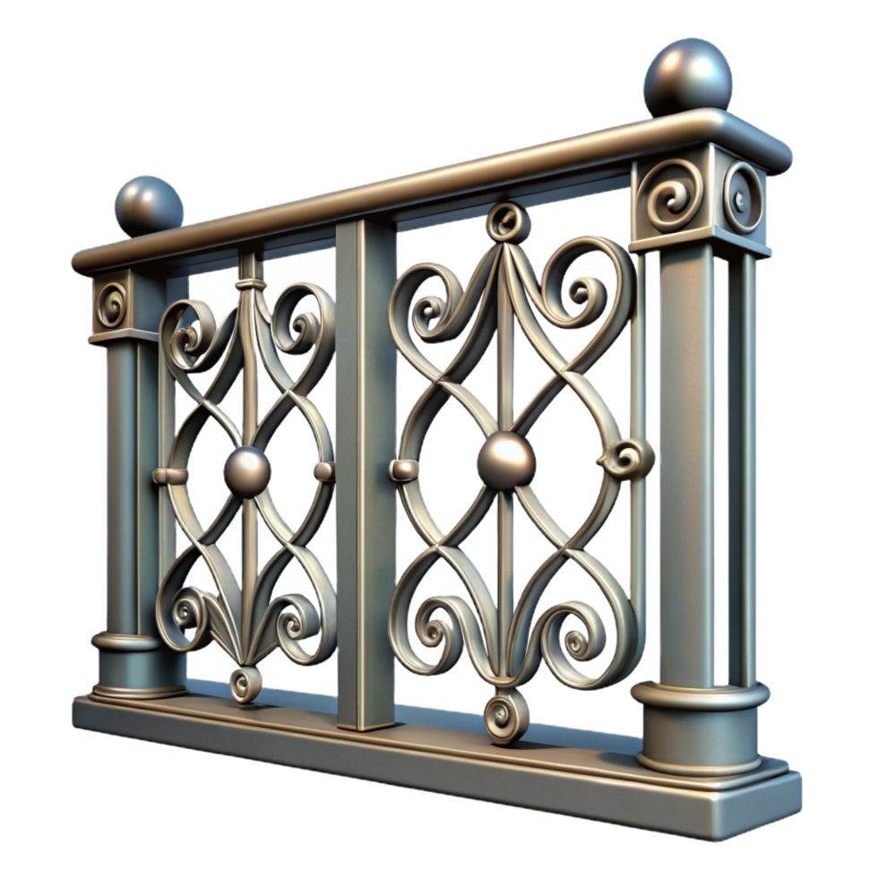 tranquil impressive Balcony railing intricate metalwork, with Transparent Background studio quality png