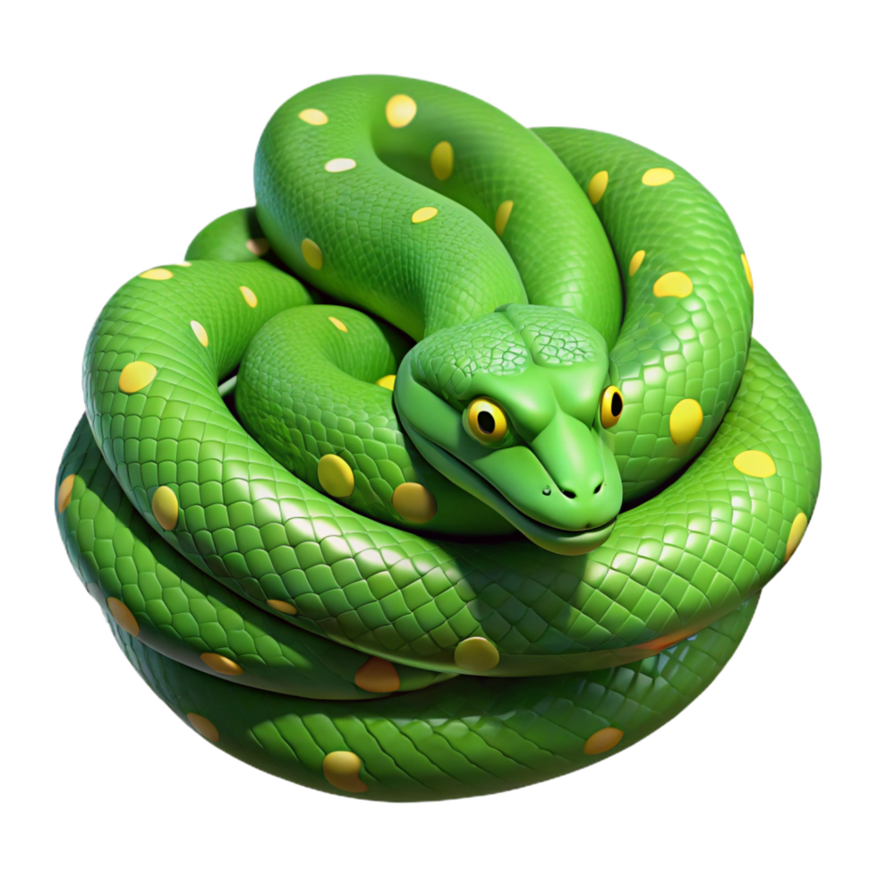 calm enchanting A coiled green tree python with scales with Transparent Background original png