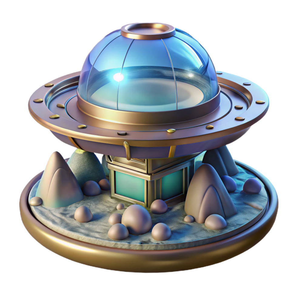 radiant joyful organic Concept art style rendering of a futuristic, levitating, isolated architectural module with Transparent Background museum quality png