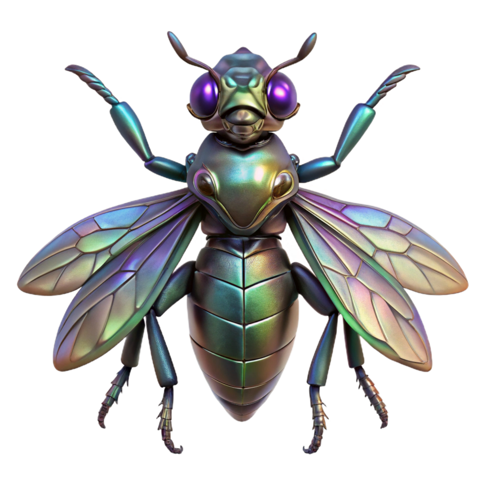 enchanting joyful rustic Alien insect, chitinous armor, iridescent wings with Transparent Background genuine png