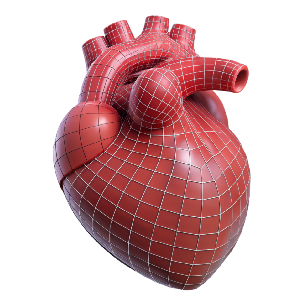 fascinating art deco A human heart, anatomical, wireframe style with Transparent Background sharp png