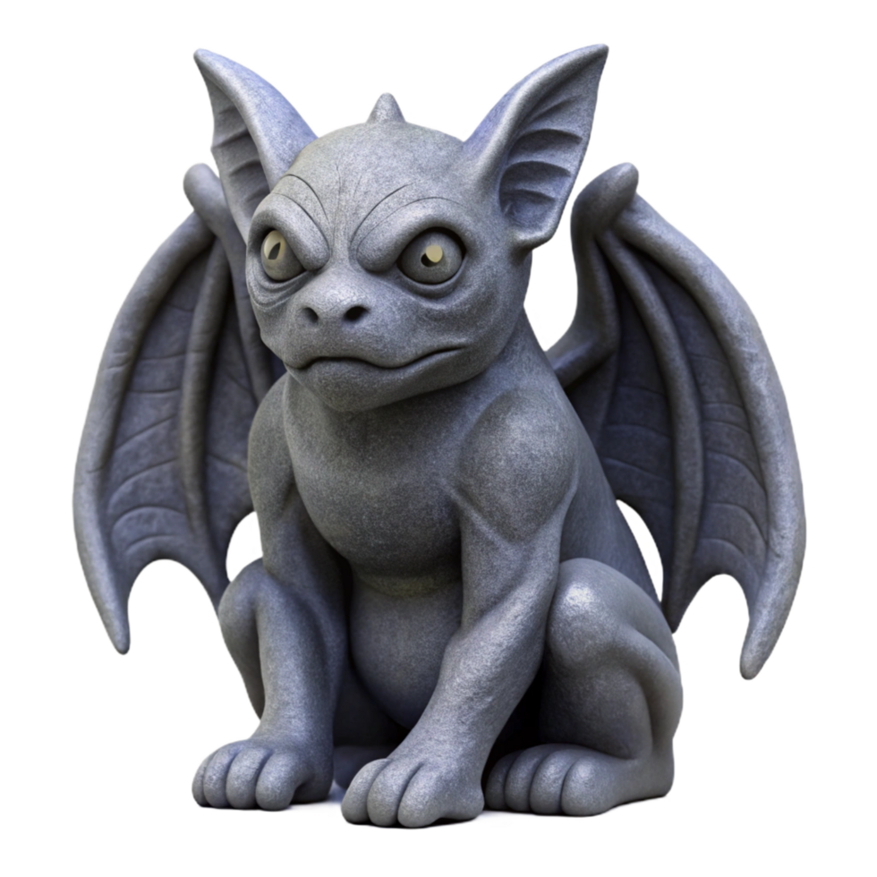 pristine unparalleled Photorealistic, ultra-detailed, isolated cutout of a single, gargoyle statue, granite with Transparent Background png