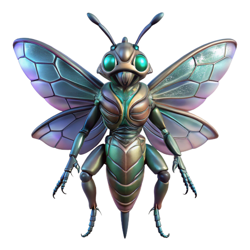 stunning bold baroque Alien insect, chitinous armor, iridescent wings with Transparent Background artisan png