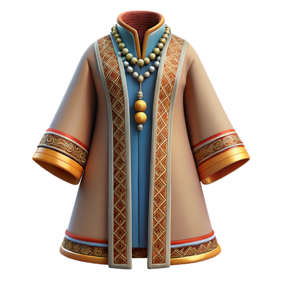 vibrant exceptional Isolated cutout hyper-specific photorealistic professional render of a tribal elder's ceremonial robe decorated with intricate beadwork with Transparent Background png