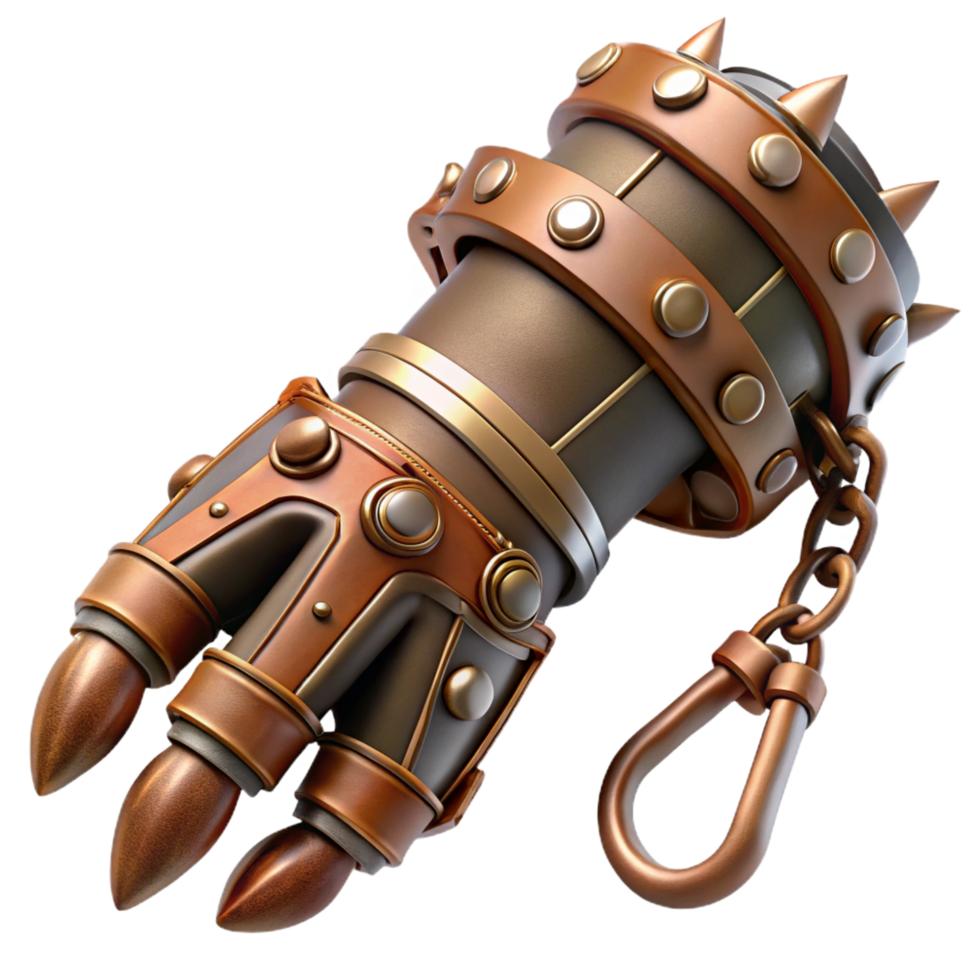 wonderful nordic Steampunk gauntlet with a built-in grappling hook and retractable blades with Transparent Background fine detail png