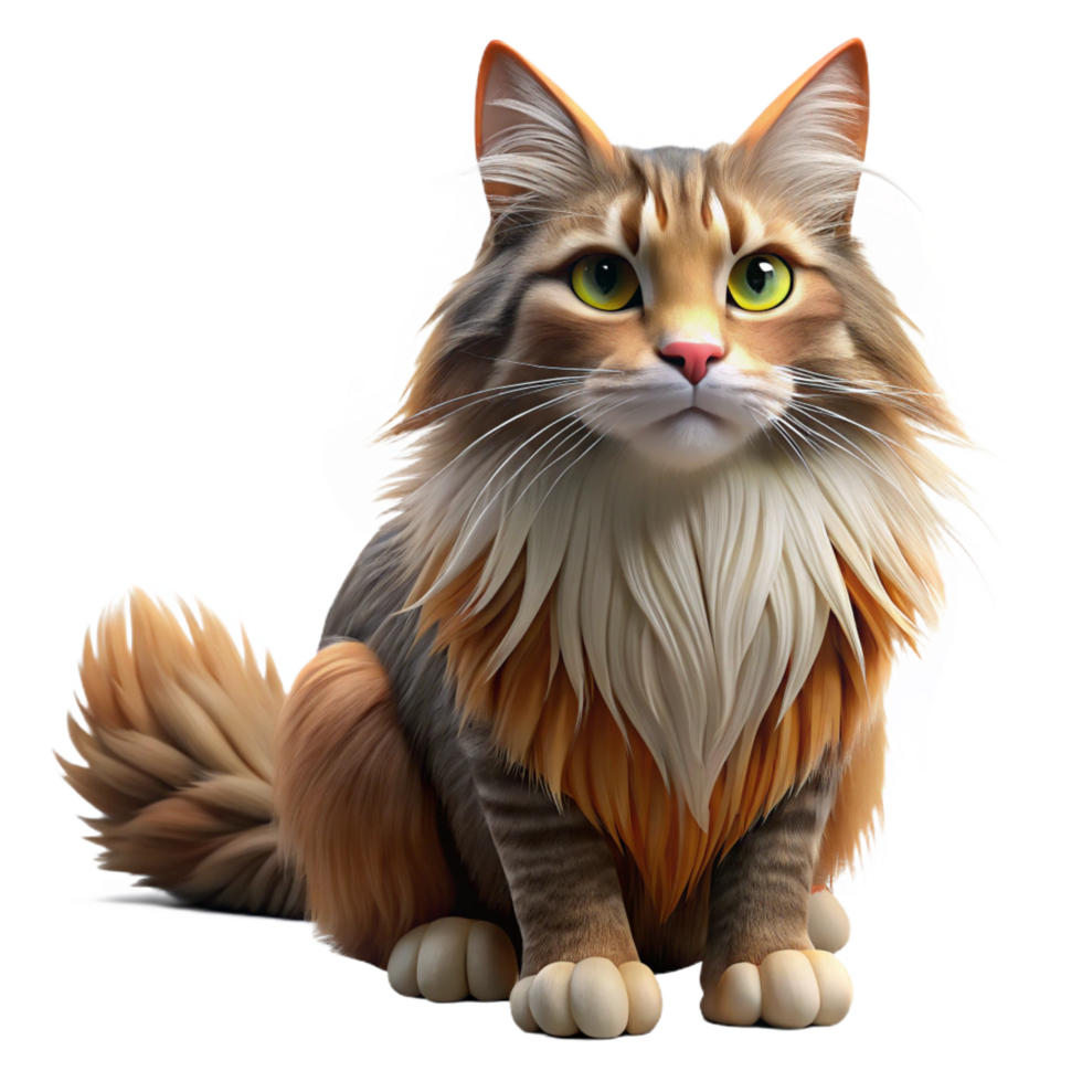 joyful breathtaking A grooming Maine cat with long fur with Transparent Background original png