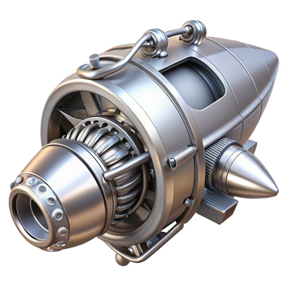 spectacular exceptional Sleek silver spaceship engine with visible internal mechanics with Transparent Background png