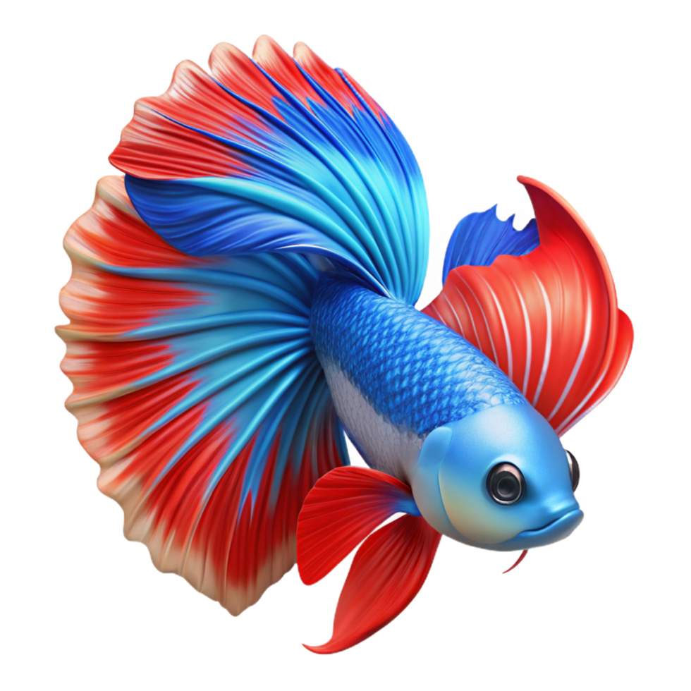 dynamic wonderful Betta fish, Siamese fighting fish, vibrant blue and red, flared fins with Transparent Background crisp png