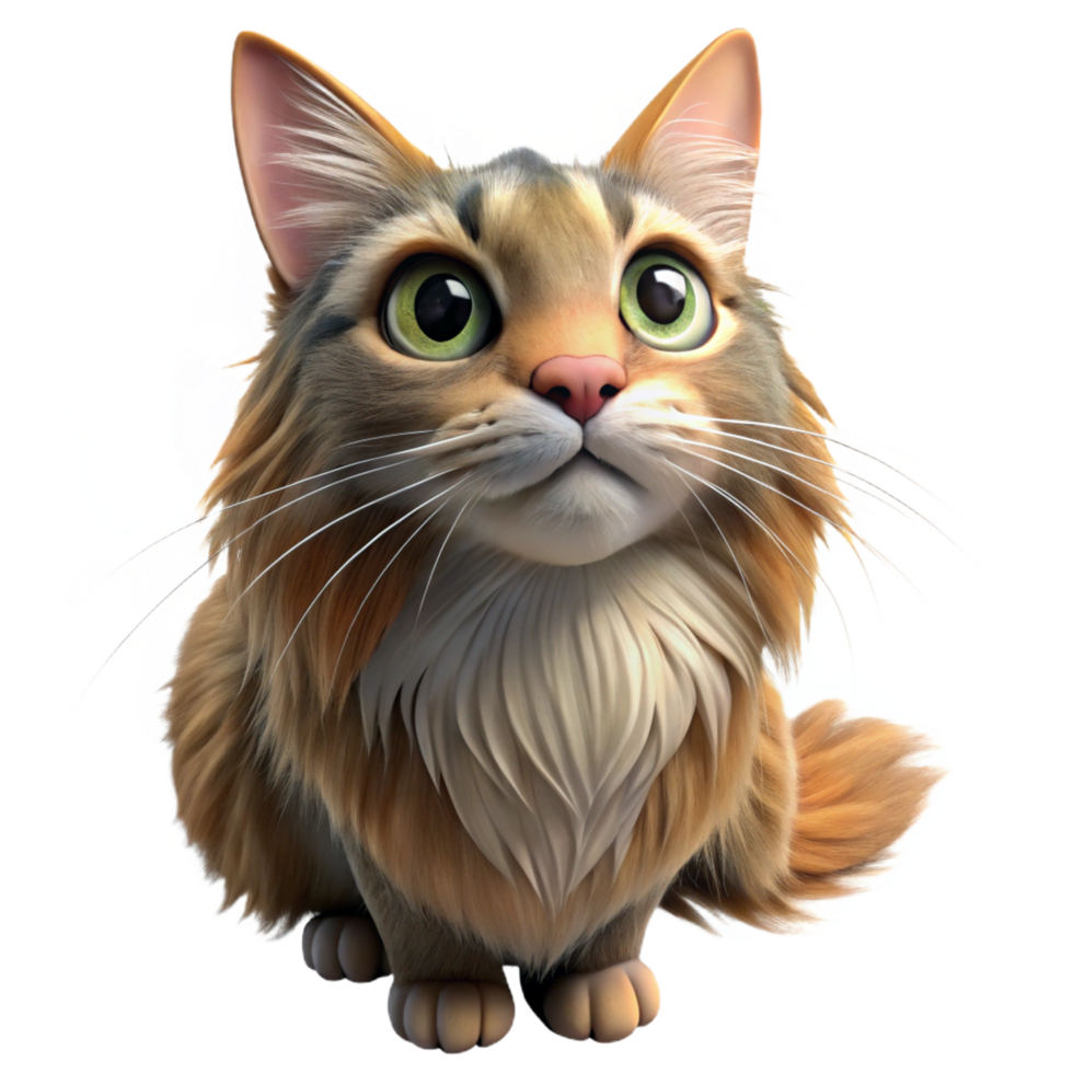 exceptional gothic Maine cat, fluffy, looking up, with Transparent Background fine detail png
