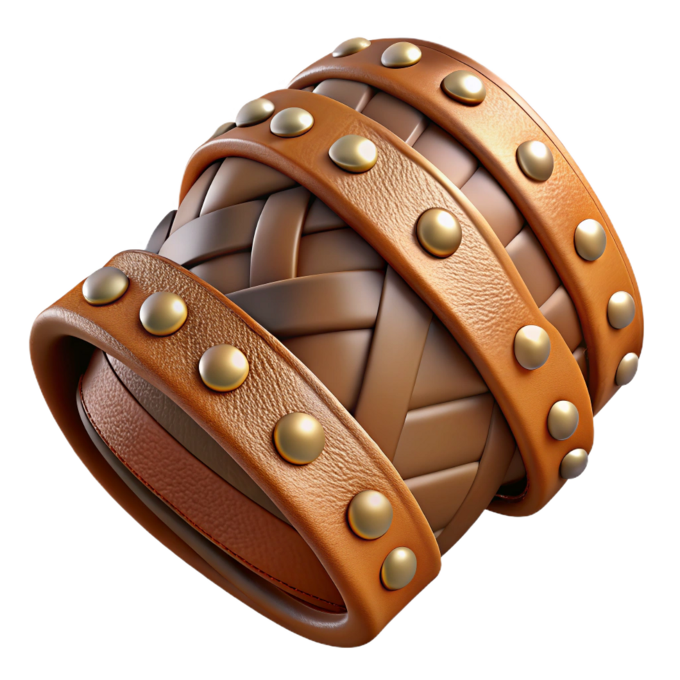 radiant quintessential Photorealistic ultra-detailed isolated cutout of a tribal warrior's armband made of woven leather and decorated with metal studs with Transparent Background png