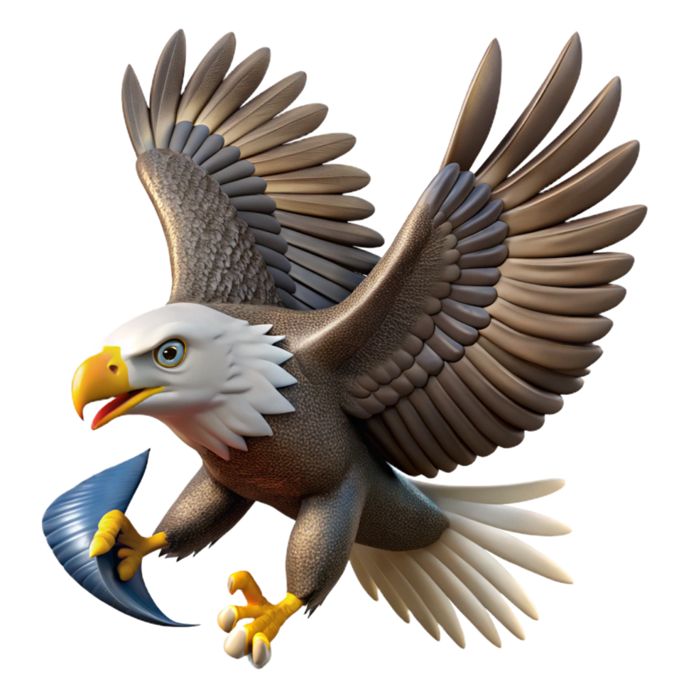 wonderful joyful minimalist A soaring bald eagle clutching a fish with Transparent Background 8K png