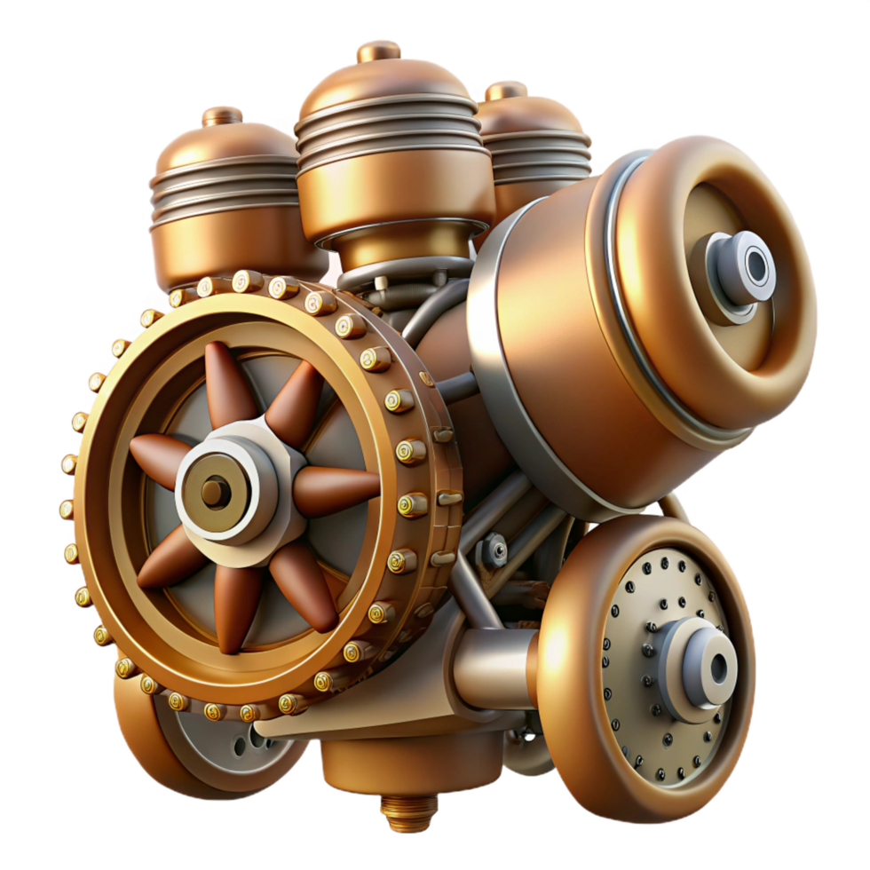 dramatic victorian Steampunk airship engine with exposed pistons and gears with Transparent Background 4K png