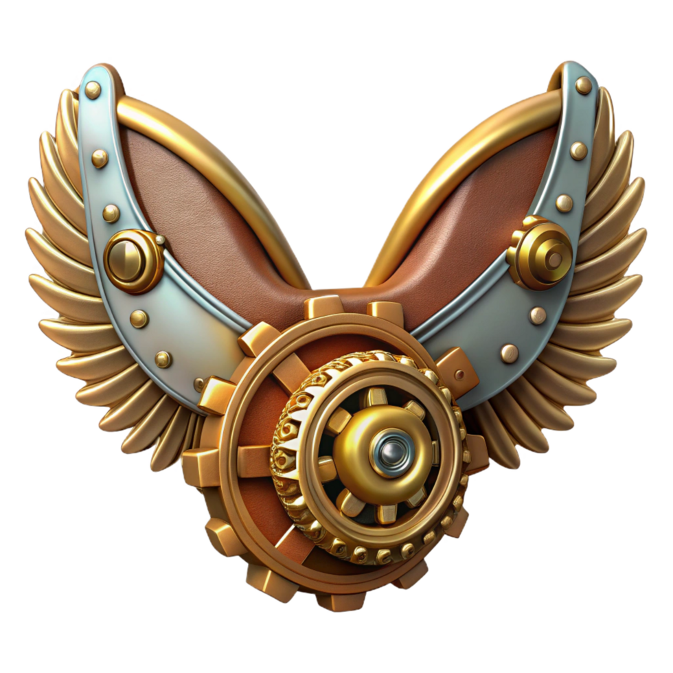 playful vibrant Steampunk wings made of leather, gears, and metal framework with Transparent Background precision png