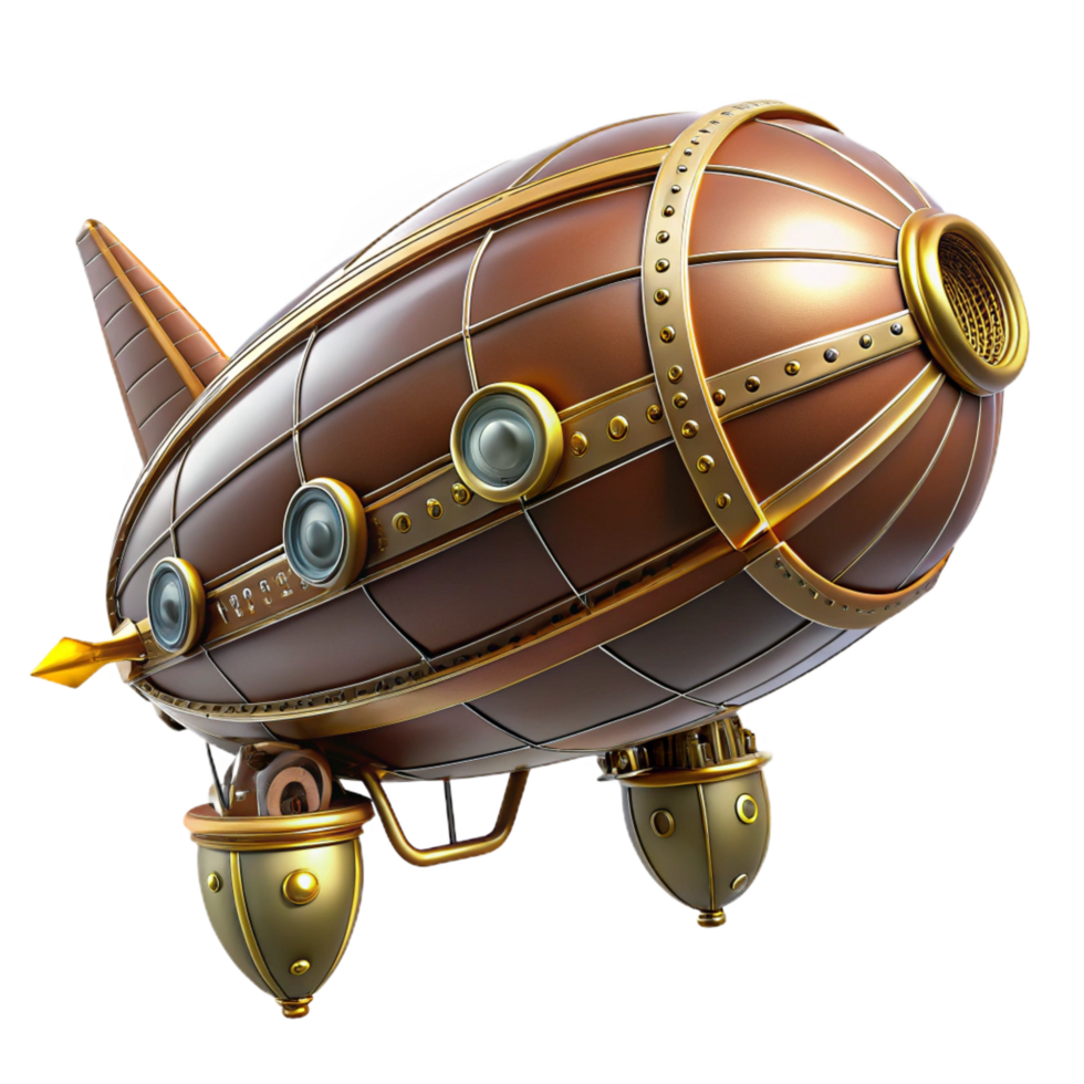 magnificent bold futuristic Steampunk zeppelin miniature model with intricate details with Transparent Background impeccable png