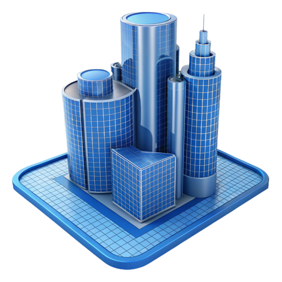 notable mid-century Skyscraper blueprint architectural drawing with Transparent Background high quality png