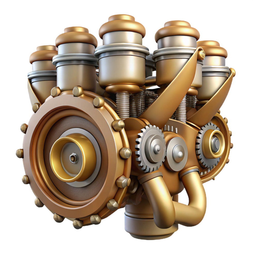 memorable classic Steampunk airship engine with exposed pistons and gears with Transparent Background luxury png