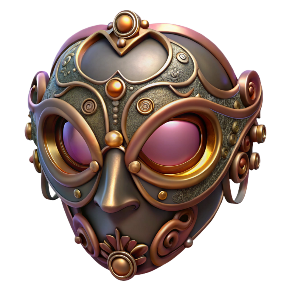elegant contemporary Steampunk mask with intricate filigree and tinted lenses with Transparent Background perfect clarity png
