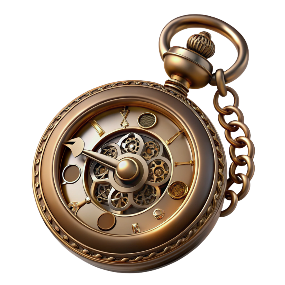 exquisite timeless Steampunk pocket watch with filigree and Roman numerals with Transparent Background png