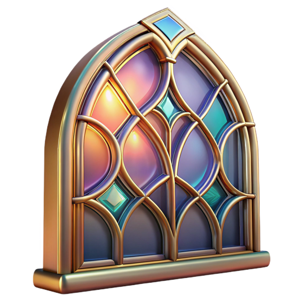 serene remarkable Professional render of a hyper-specific, isolated, art nouveau style stained glass panel with Transparent Background png