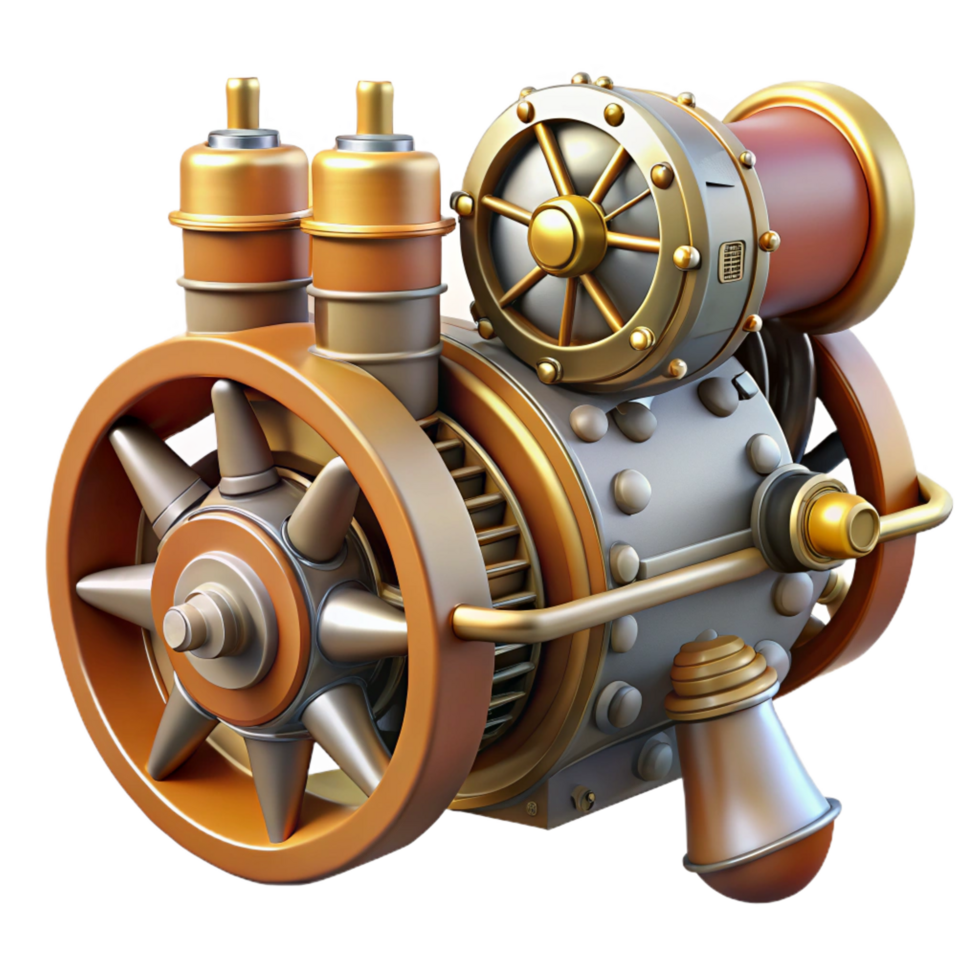 picturesque exemplary Steampunk airship engine with exposed pistons and gears with Transparent Background png