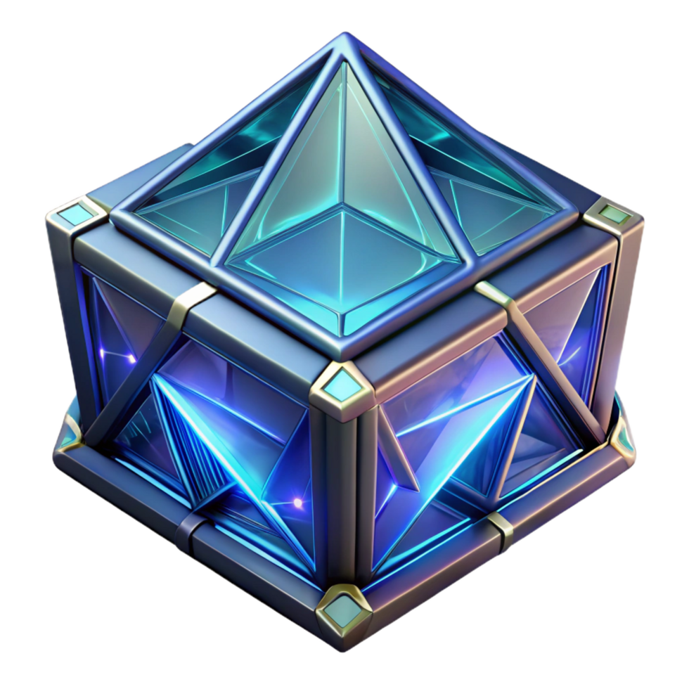 memorable art deco Crystalline data storage device with glowing facets and intricate patterns with Transparent Background perfect clarity png