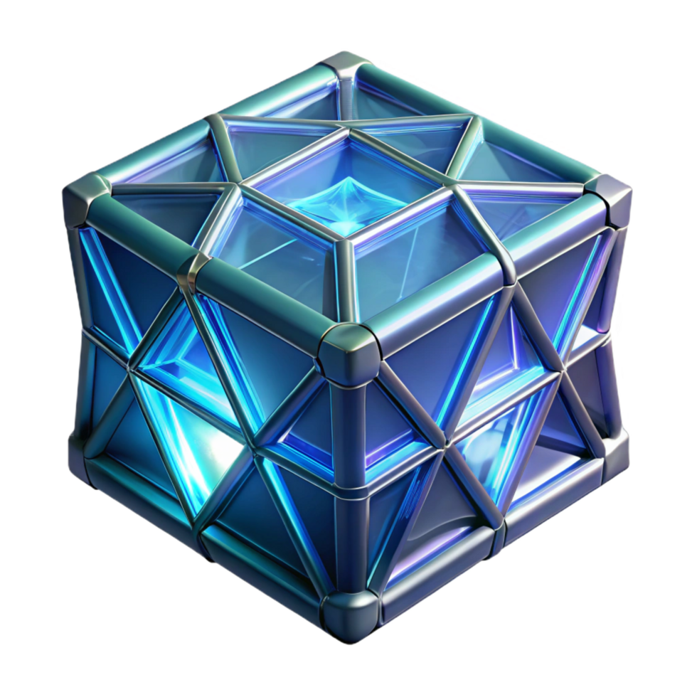 stunning intense baroque Crystalline data storage device with glowing facets and intricate patterns with Transparent Background sharp png